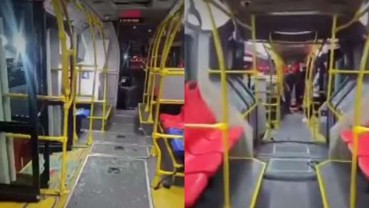 Maquinaria amarilla cayó sobre un bus de TransMilenio